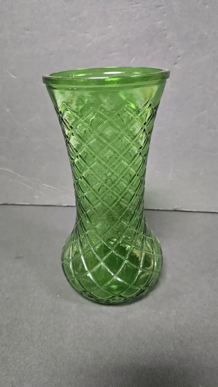 Vintage Hoosier Glass Green Diamond Pressed Vase 4087 Table Decor